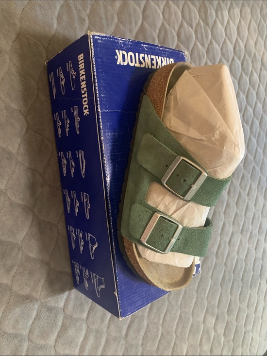 Birkenstock Shoes - Birkenstock Arizona Suede Sandal in Olive Green